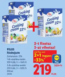 Lidl Pilos főzötejszín ajánlat