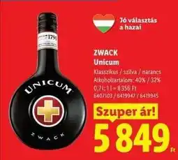 Lidl Zwack Unicum ajánlat