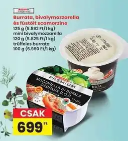 Interspar Burrata, bivalymozzarella és füstölt scamorza ajánlat