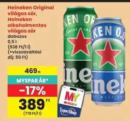 Interspar Heineken Original világos sör, Heineken alkoholmentes világos sör dobozos ajánlat