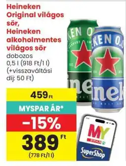 Spar Heineken Original világos sör, Heineken alkoholmentes világos sör ajánlat