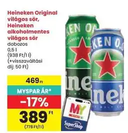 Spar Heineken Original világos sör, Heineken alkoholmentes világos sör ajánlat