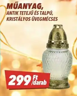CBA műanyag, antik tetejű és talpú, kristályos üvegmécse ajánlat