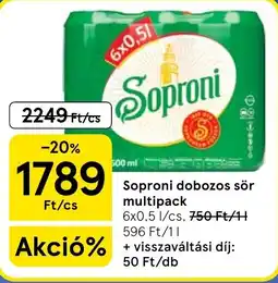 Tesco Soproni dobozos sör ajánlat