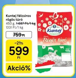 Tesco Kuntej félzsíros rögös túró ajánlat