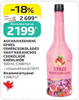 Auchan AUCHAN KEDVENC EPRES FEHÉRCSOKOLÁDÉS VAGY NARANCSOS CSOKOLÁDÉ KRÉMLIKŐR ajánlat
