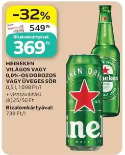 Auchan HEINEKEN VILÁGOS VAGY 0,0%-OS DOBOZOS VAGY ÜVEGES SÖR ajánlat
