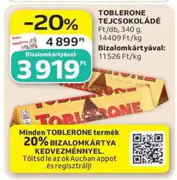 Auchan TOBLERONE TEJCSOKOLÁDÉ ajánlat