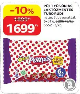 Auchan PÖTTYÖS ÓRIÁS LAKTÓZMENTES TÚRÓ RUDI ajánlat