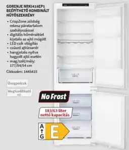 MediaMarkt Gorenje beépíthető kombinált hűtőszekrény ajánlat