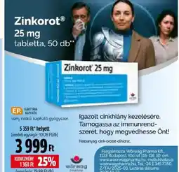 Pingvin Patika ZinkorotⓇ 25 mg tabletta ajánlat
