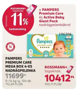 Rossmann Pampers premium care mega box 4-es nadrágpelelka ajánlat
