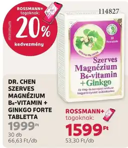 Rossmann Dr. Chen szerves magnézium b6-vitamin + ginkgo forte tabletta ajánlat