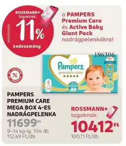 Rossmann PAMPERS PREMIUM CARE MEGA BOX 4-ES NADRÁGPELENKA ajánlat