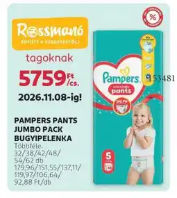Rossmann PAMPERS PANTS JUMBO PACK BUGYIPELENKA ajánlat