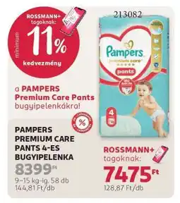Rossmann PAMPERS PREMIUM CARE PANTS 4-ES BUGYIPELENKA ajánlat