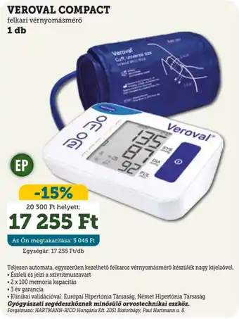 Veroval compact felkari vérnyomásmérő