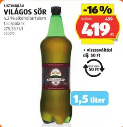 ALDI Sixtusbräu világos sör ajánlat