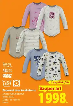 Lidl Winnie the Pooh Minnie Mouse Mickey Mouse biopamut baba kombidressz ajánlat