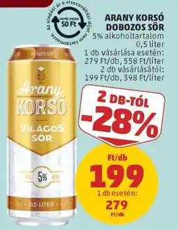 PENNY Arany Korsó Dobozos Sör ajánlat