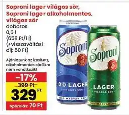 Interspar Soproni lager világos sör, Soproni lager alkoholmentes, világos sör ajánlat