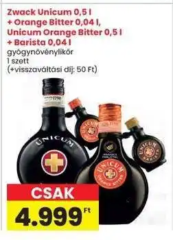 Interspar Zwack Unicum 0,5 l + Orange Bitter 0,04 l, Unicum Orange Bitter 0,5 l + Barista 0,04 l ajánlat