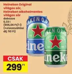 Interspar Heineken Original világos sör, Heineken alkoholmentes világos sör ajánlat