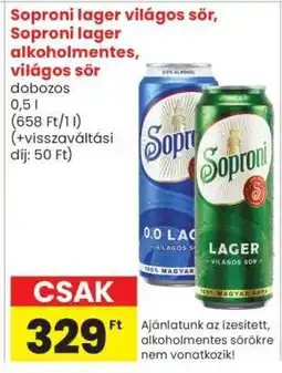 Spar Soproni lager világos sör, Soproni lager alkoholmentes, világos sör ajánlat