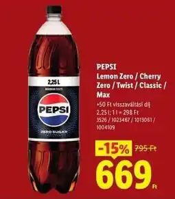 Lidl PEPSI Lemon Zero / Cherry Zero / Twist / Classic / Max ajánlat