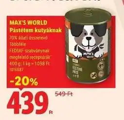 Lidl MAX'S WORLD Paštétom kutyáknak ajánlat