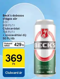 Tesco beck's dobozos világos sör ajánlat