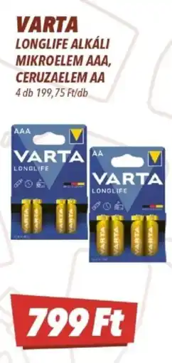 CBA Varta longlife alkáli mikroelem aaa, ceruzaelem aa ajánlat