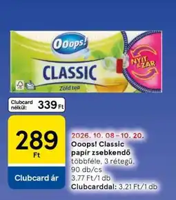 Tesco Ooops! Classic papír zsebkendő ajánlat
