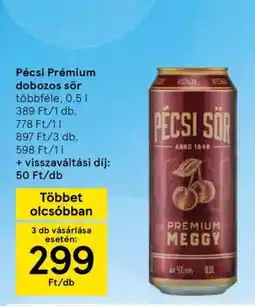 Tesco Pécsi Prémium dobozos sör ajánlat