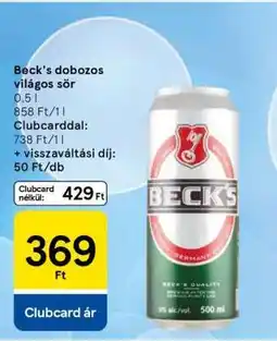 Tesco Beck's dobozos világos sör ajánlat