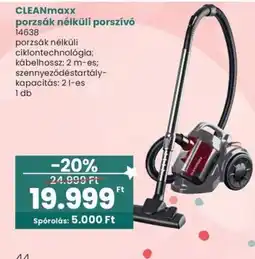 Spar Cleanmaxx porzsák nélküli porszívó 14638 ajánlat