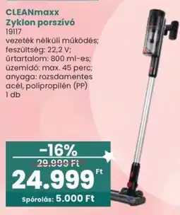 Spar Cleanmaxx zyklon porszívó 19117 ajánlat