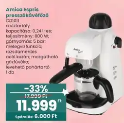 Spar Amica Espris presszókávéfőző CD1011 ajánlat