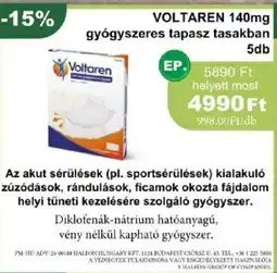 PatikaPlus Voltaren 140mg gyógyszeres tapasz tasakban ajánlat