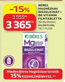 Auchan BÉRES MAGNÉZIUM BISZGLICINÁT + B6-VITAMIN FILMTABLETTA ajánlat