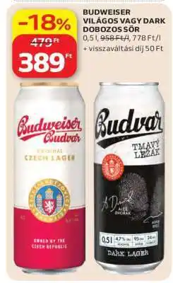 Auchan Budweiser Világos vagy Dark Dobozos Sör ajánlat