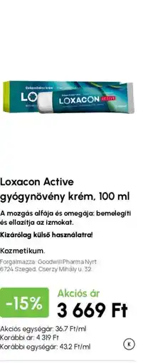 Alma Gyógyszertárak Loxacon Active gyógynövény krém ajánlat