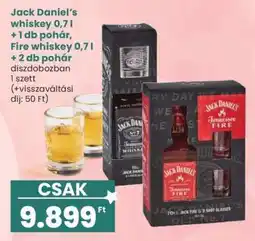 Interspar Jack Daniel’s whiskey 0,7 l + 1 db pohár, Fire whiskey 0,7 l + 2 db pohár ajánlat