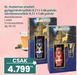 Interspar St. Hubertus eredeti gyógynövénylikőr 0,7 l + 1 db pohár, vérnarancslikőr 0,7 l + 1 db pohár ajánlat