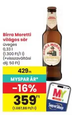 Interspar Birra Moretti világos sör ajánlat