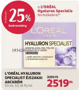 Rossmann L'oréal hyaluron specialist éjszakai arckrém ajánlat