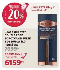Rossmann KING C GILLETTE DOUBLE EDGE BOROTVAKÉSZÜLÉK 5 DB DUPLA ÉLŰ PENGÉVEL ajánlat