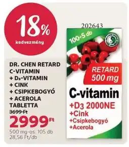 Rossmann DR. CHEN RETARD C-VITAMIN + D3-VITAMIN + CINK + CSIPKEBOGYÓ + ACEROLA TABLETTA ajánlat