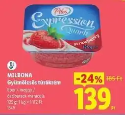 Lidl MILBONA Gyümölcsös túrókrém ajánlat