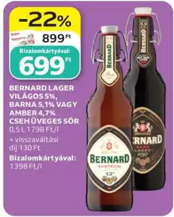 Auchan BERNARD LAGER VILÁGOS 5%, BARNA 5,1% VAGY AMBER 4,7% CSEH ÜVEGES SÖR ajánlat